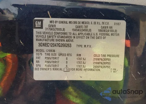 2007 Chevrolet Avalanche 1500 Ls из США, поврежденный, VIN 3GNEC12047G266263